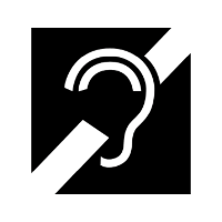International symbol for hearing loss showing an ear with a diagonal slash across it.