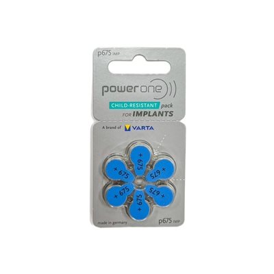 Power One MF Implant Plus Batteries, size 675 Cochlear (10 cards of 6 batteries)