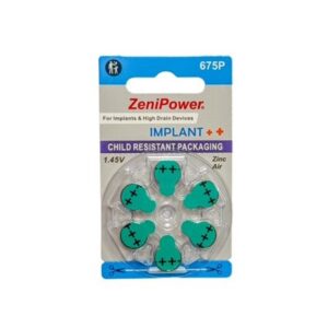 ZeniPower IMPLANT POWER, size 675 cochlear (10 cards of 6 batteries)